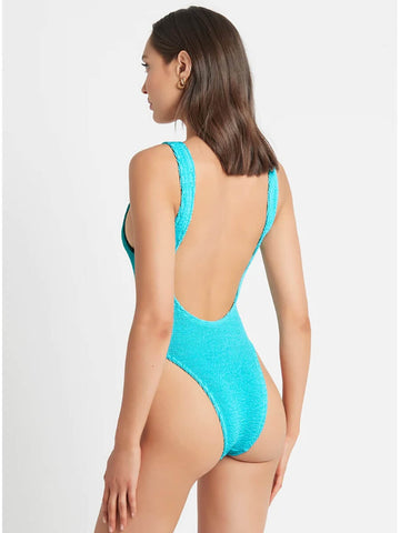 BOND-EYE Australia Turquoise Green Striped One Piece Swimsuit With