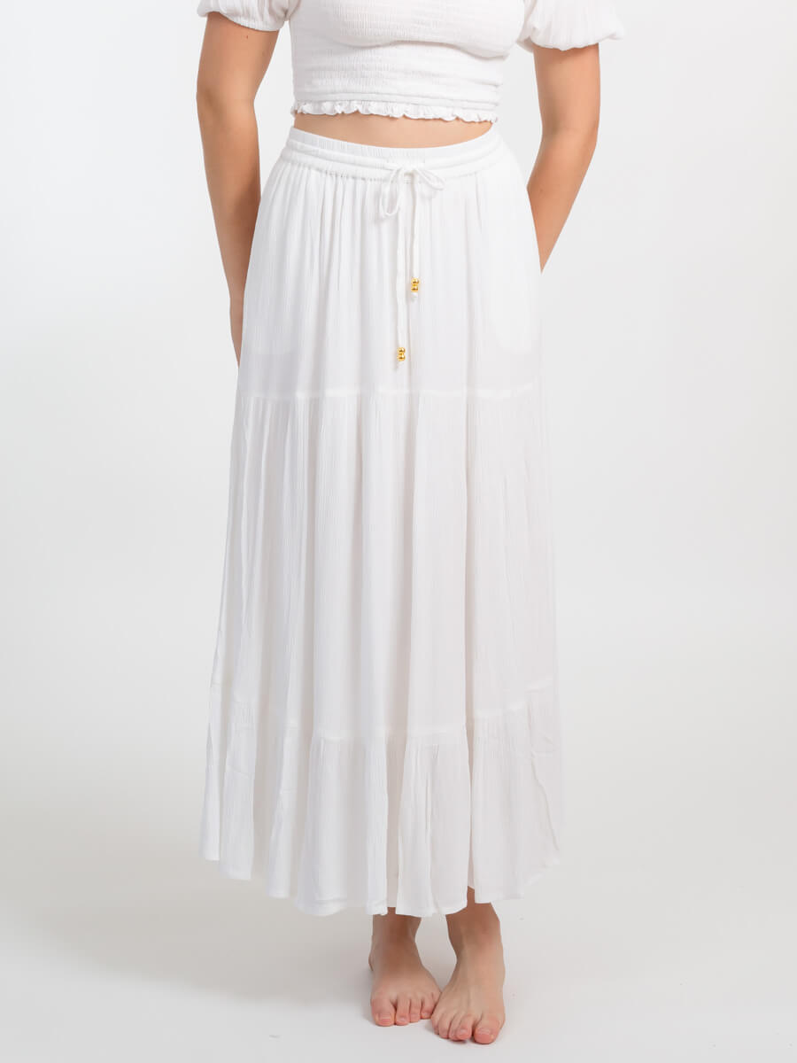 Koy Resort Miami Tiered Long Skirt In White – Sandpipers