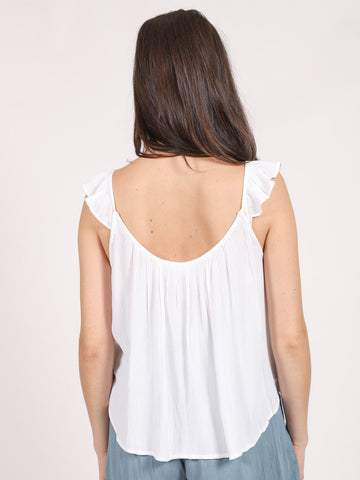 Monika White Smocked Ruffle Crop Top