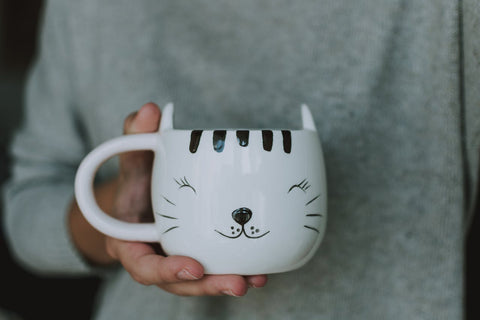 Picture of a person holding a cat mug