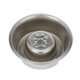 Stainless Steel Slow Feed Dog Bowl - 4 Cup Extra Large Pet Slow