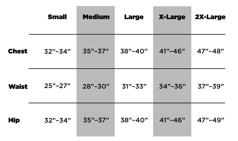 Undefeated Tee Size Chart