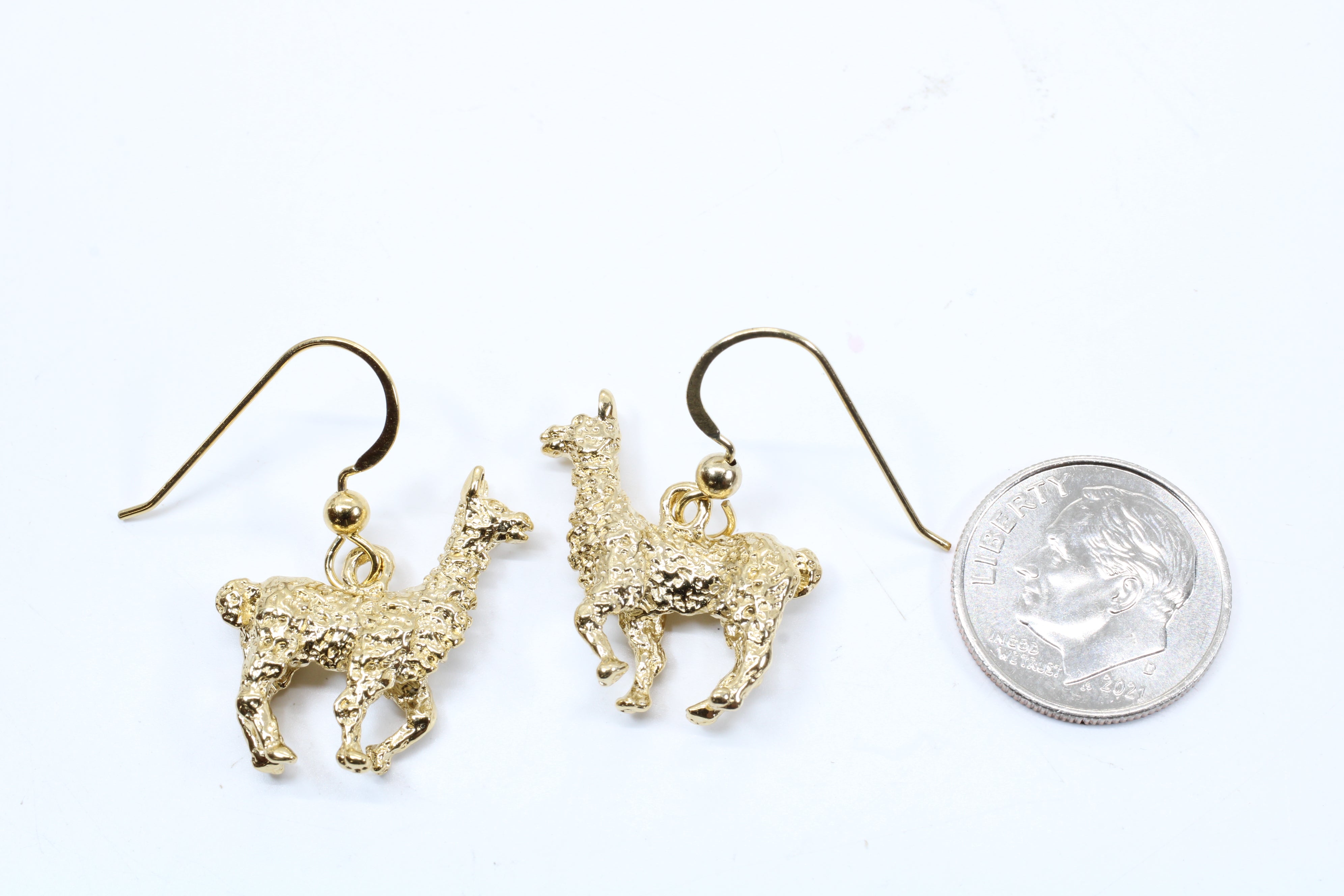 Gold Alpaca Earrings for her with large 3-D 14kt Gold Vermeil Alpacas