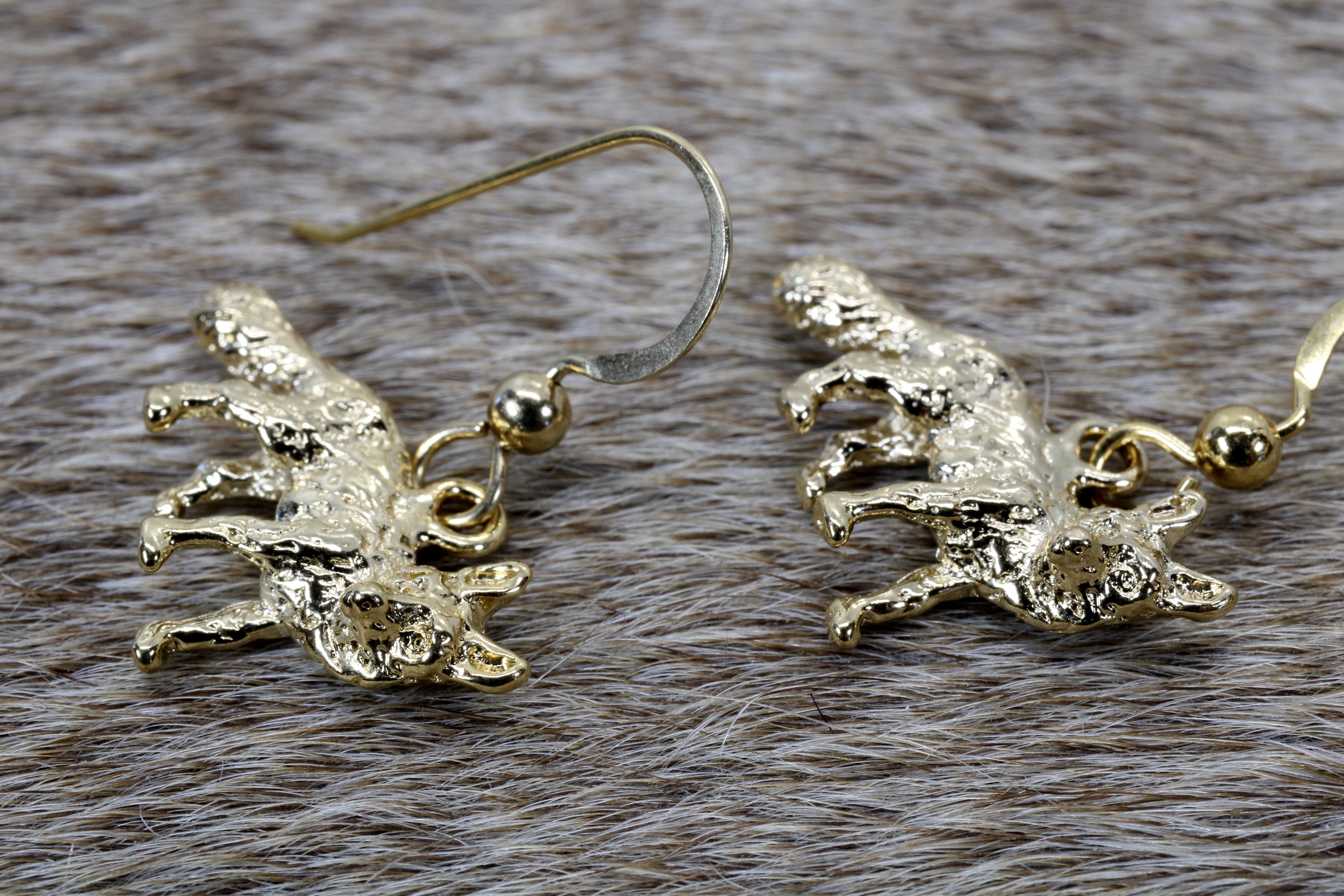 Gold Fox Dangle Earrings for her with 14kt Gold Vermeil Foxes