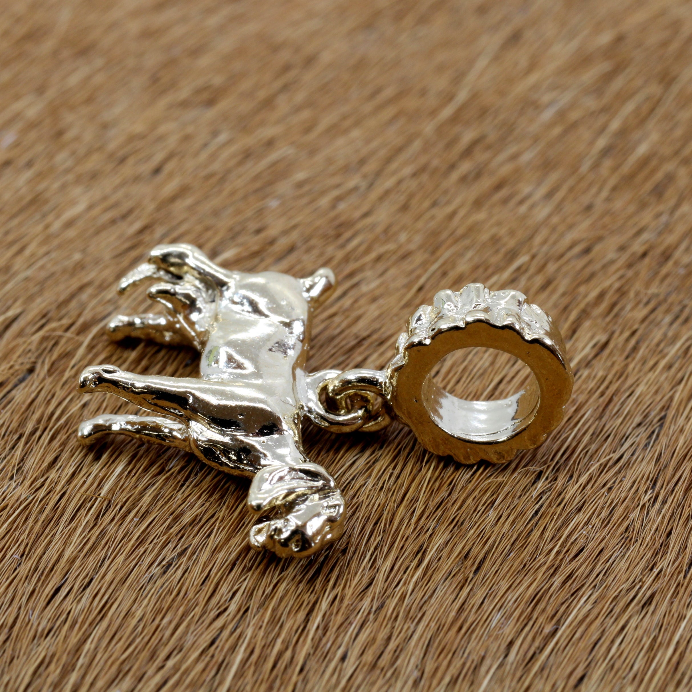 Gold Nubian Dairy Goat Slide Charm with 14kt Gold Vermeil 3D Goat