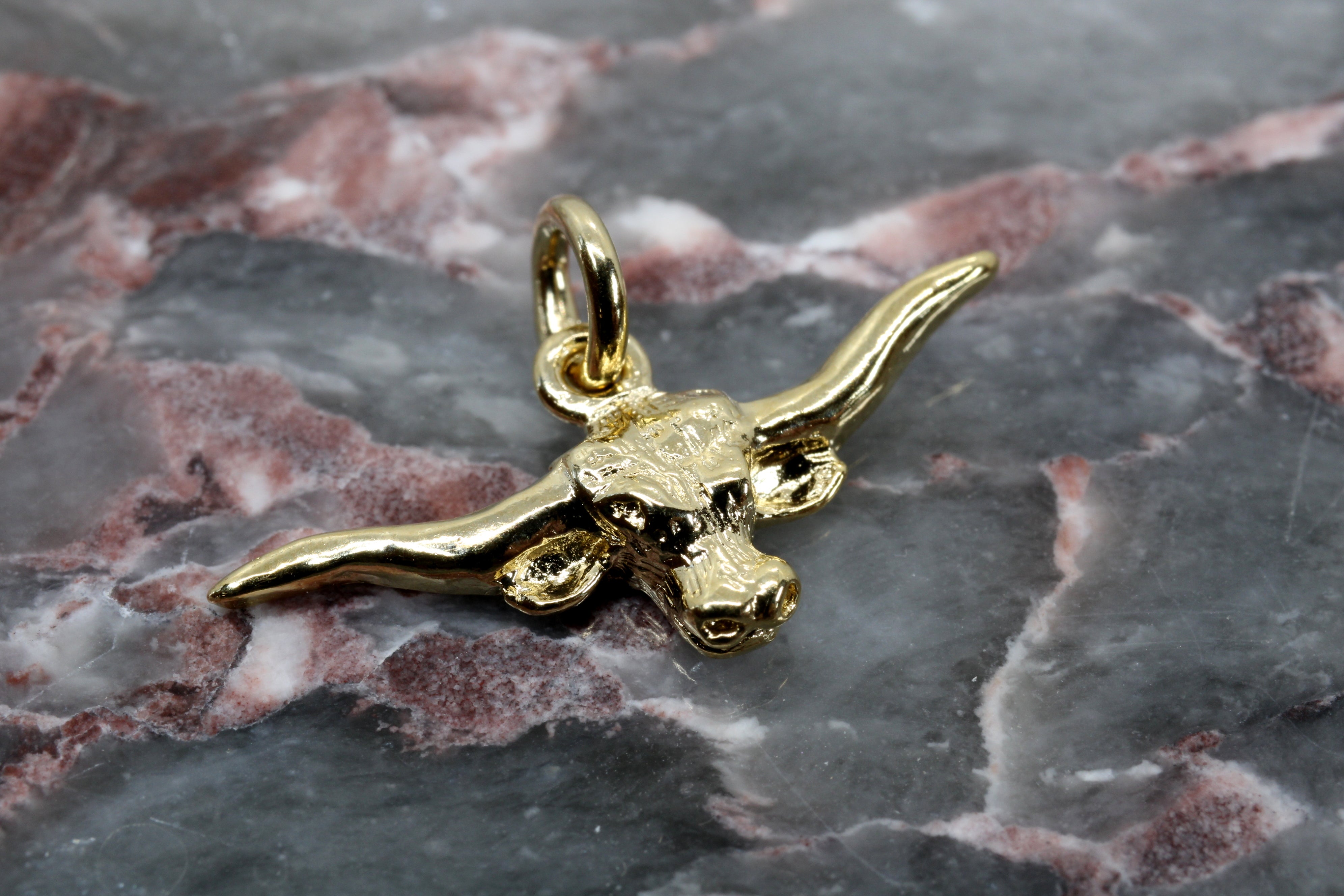 Gold Longhorn Head Charm for her bracelet in 14kt Gold Vermeil