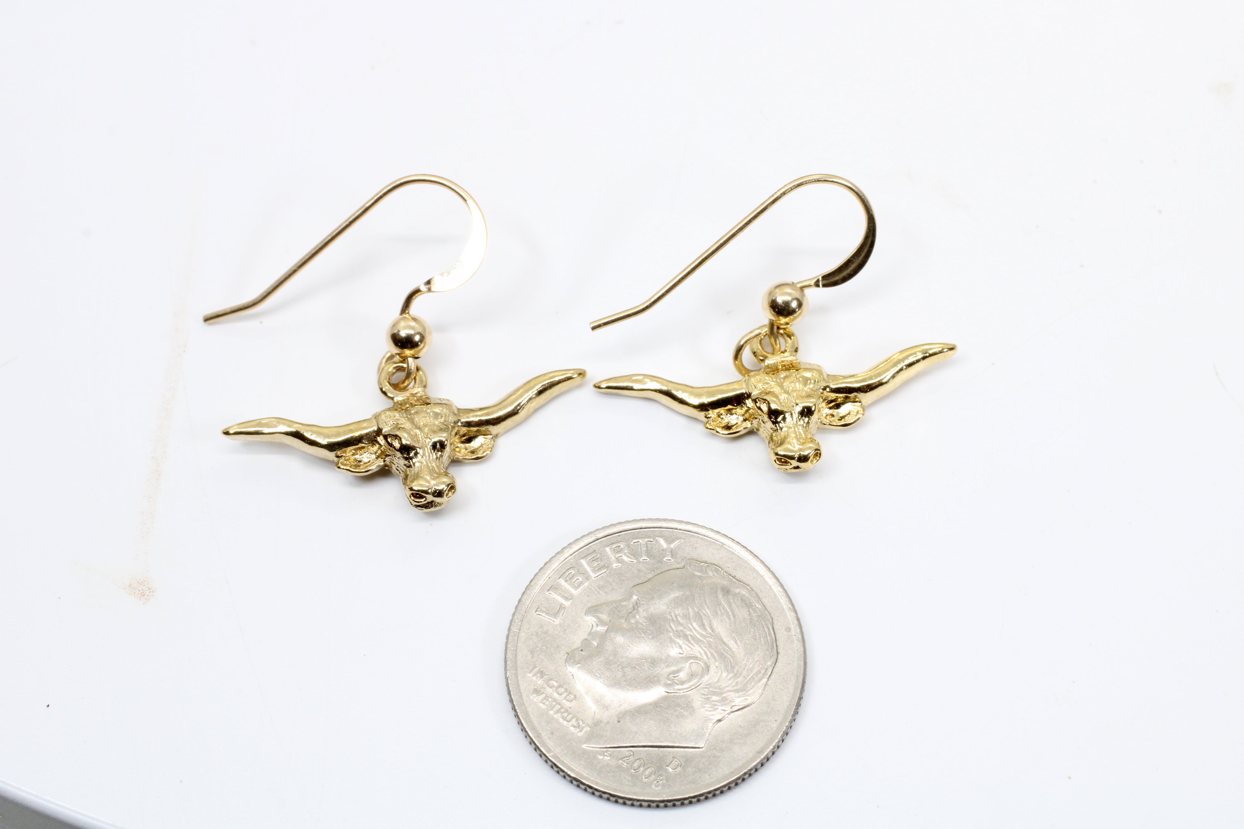 Gold Longhorn Head Earrings with Small Longhorns in 14kt Gold Vermeil