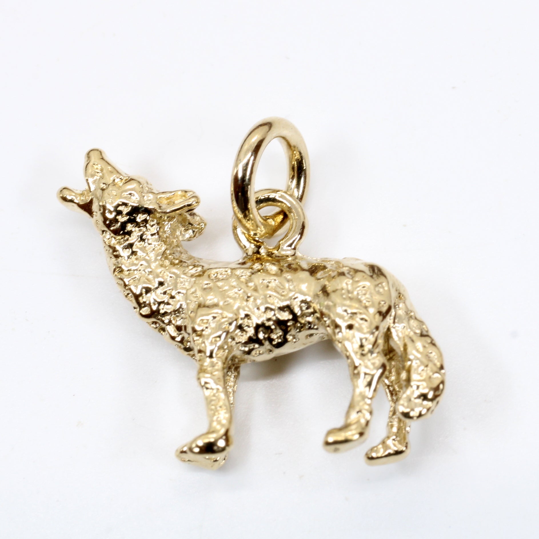 Gold Coyote Charm with 14kt gold vermeil 3D Howling Coyote