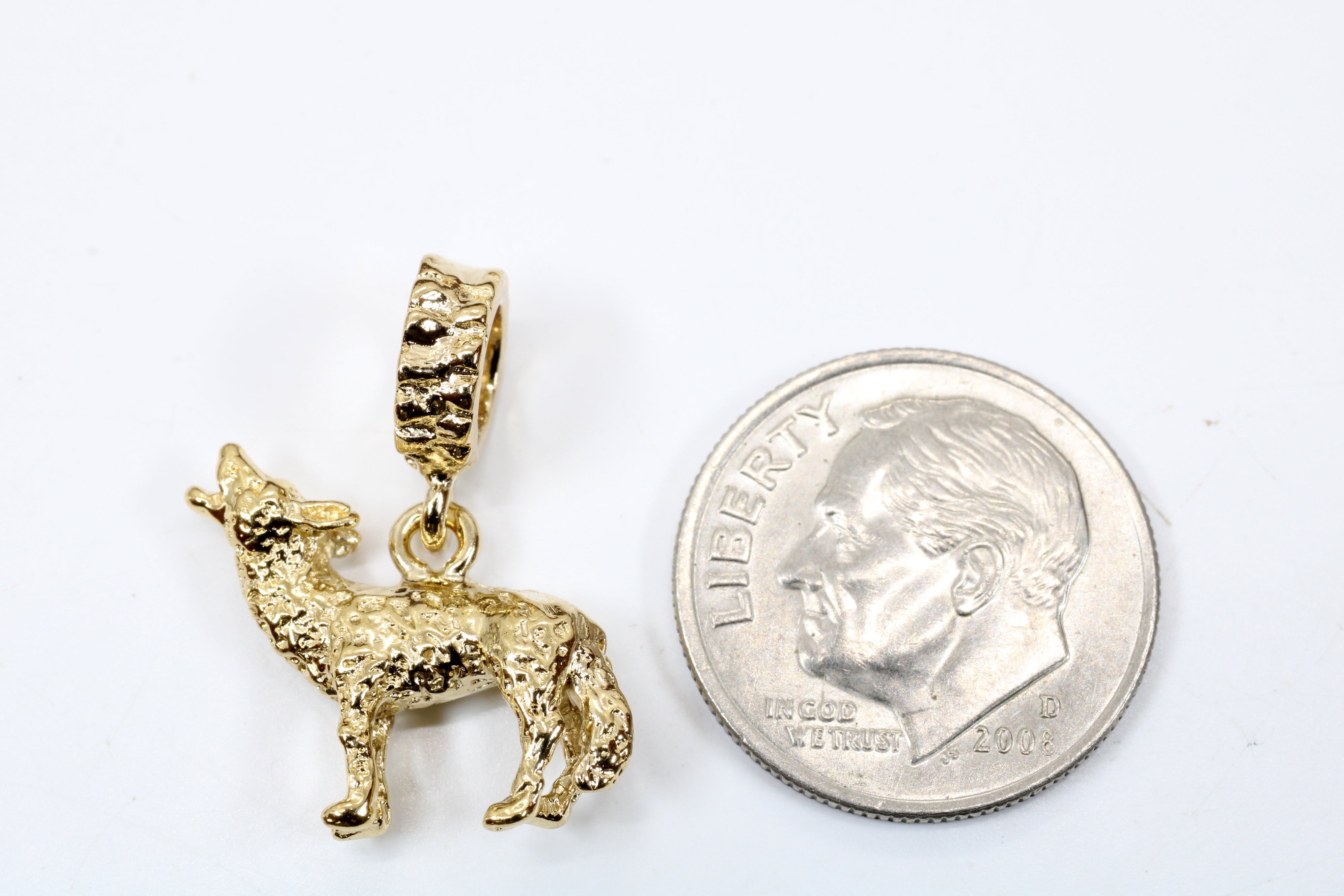 Gold Coyote Slide Charm with 14kt Gold Vermeil 3D Howling Coyote