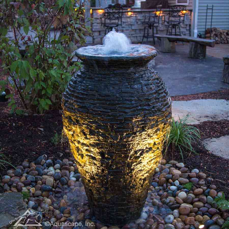 Aquascape Medium Stacked Slate Urn Fountain Kit Kinetic Water Features