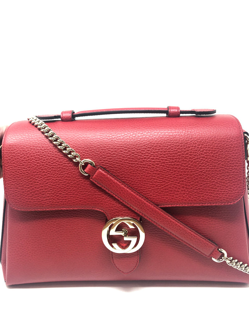 GUCCI LARGE INTERLOCKING CHAIN RED LEATHER SHOULDER BAG FREE SHIPPING! –  Uptown Handbags