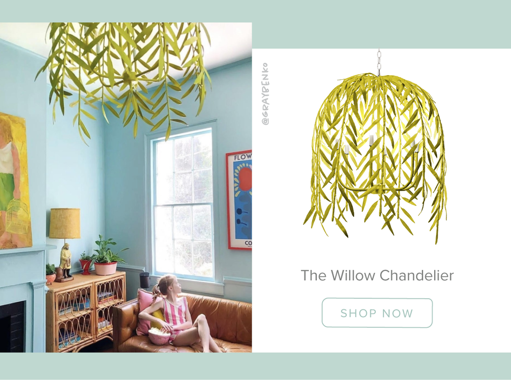 Stray Dog Designs Willow Chandelier in a living room designed by Gray Benko 
