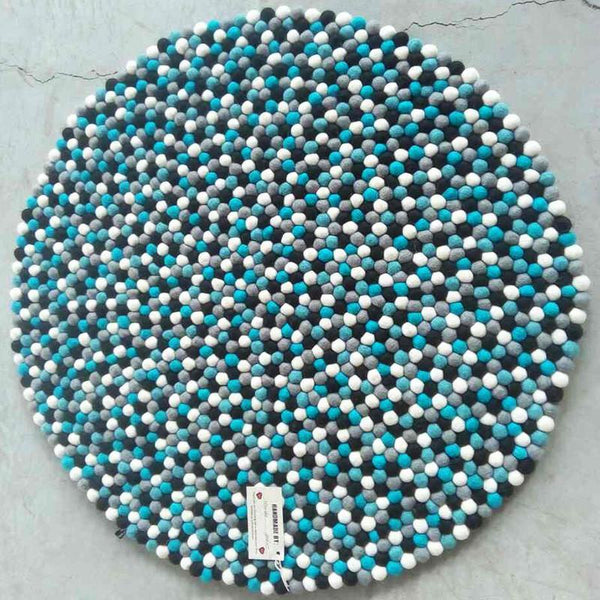 Rockpool Blue Felt Ball Rug - Felt Ball Rug USA