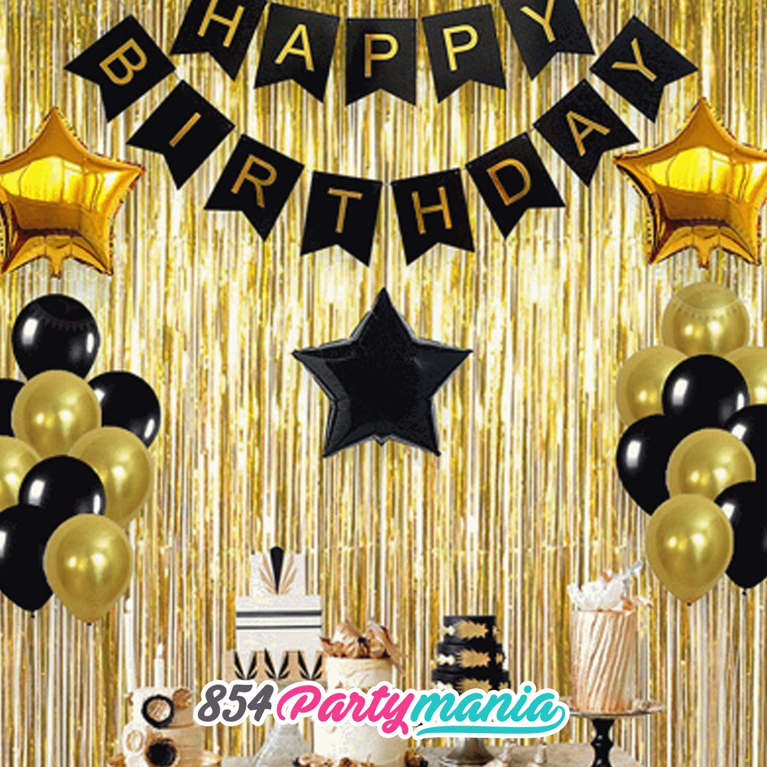 Happy Birthday Banner with Gold Print (12pcs min) – 854Partymania