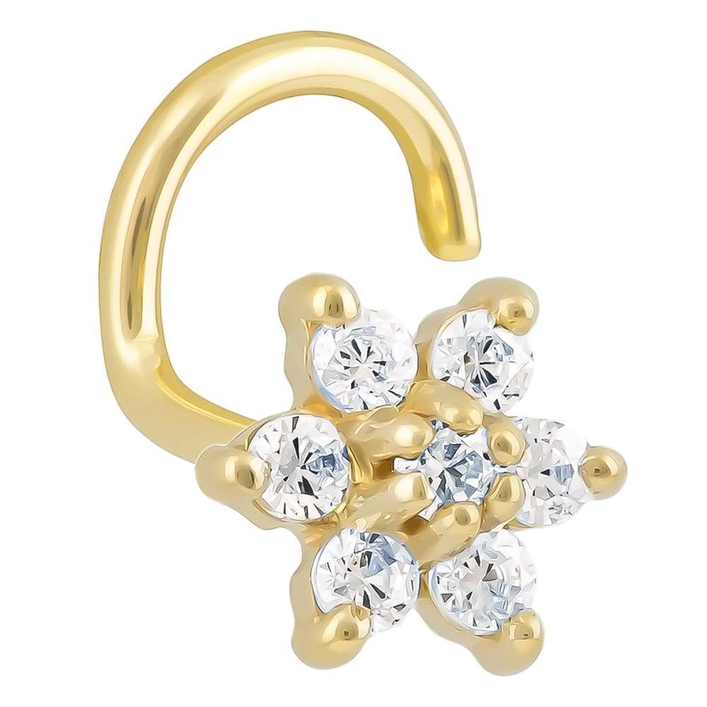 Diamond Flower 14K Gold Nose Ring-14K Yellow Gold   20G   Twist