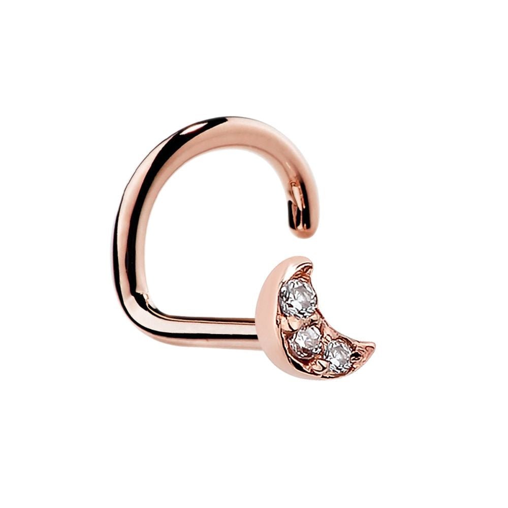 Tiny Diamond Pave Crescent Moon 14K Gold Nose Ring