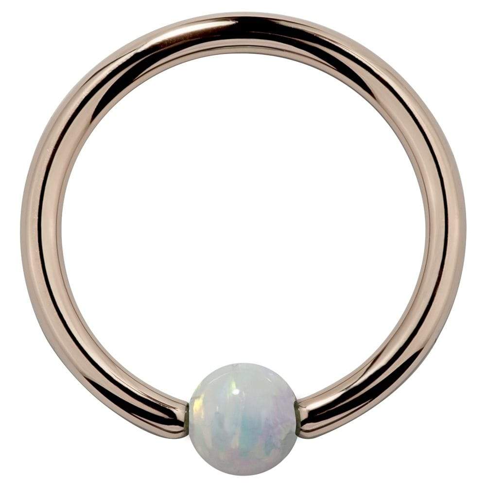 White Opal 14K Gold Captive Bead Ring Hoop-14K Rose Gold   14G (1.6mm)   5 8