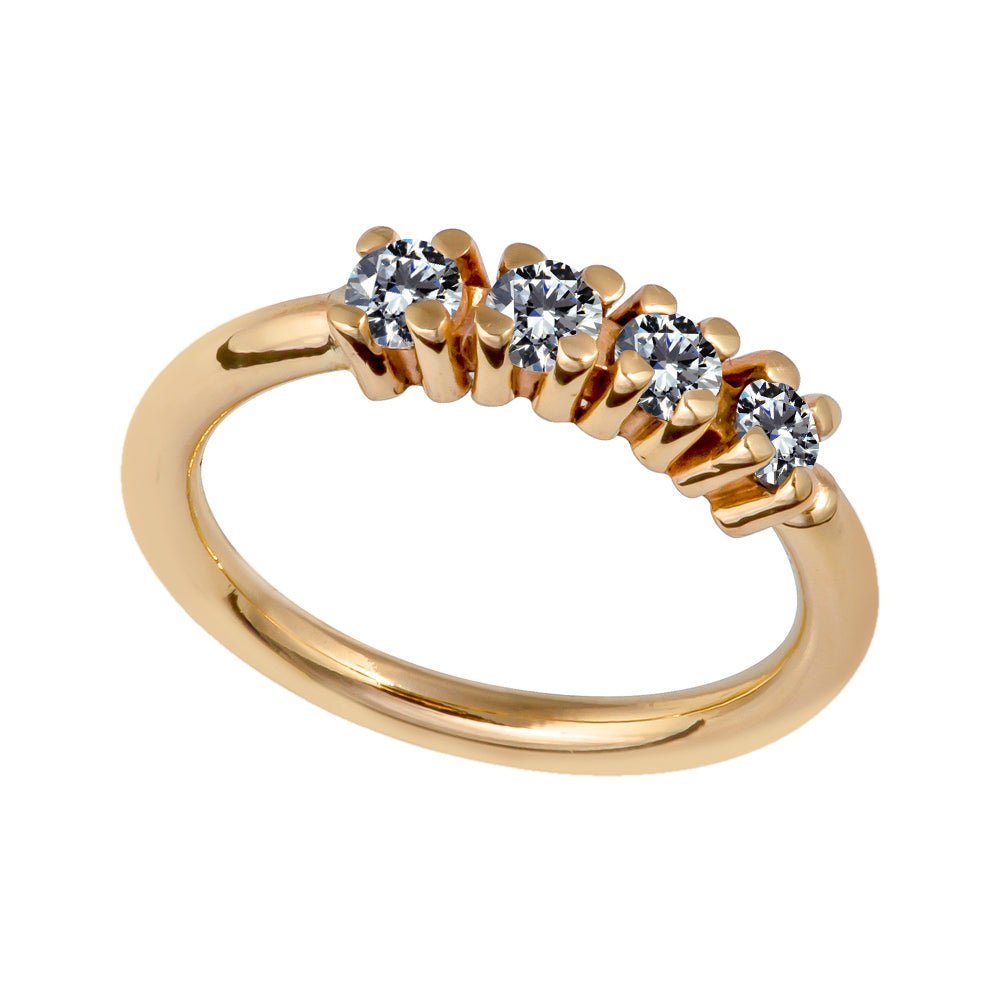 Four Diamonds Side-Set Seamless Ring Hoop Diamond 14K Gold Nose Ring