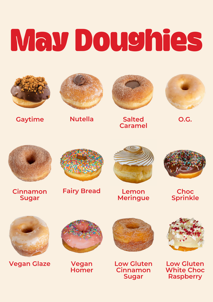 A list of the Doughheads' doughnut menu for May