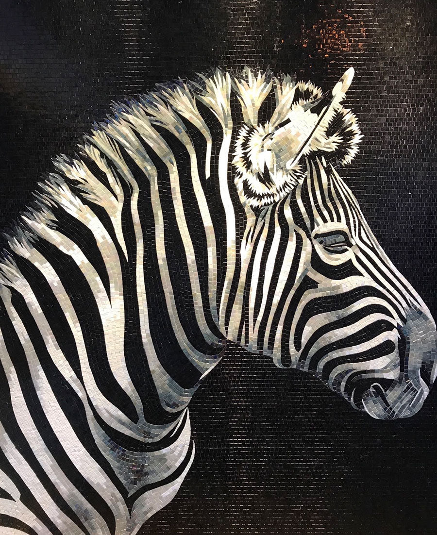 Dramatic Wall Art with a Custom Tile Mosaic Zebra