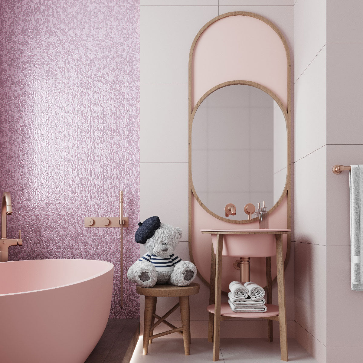 Princess Girl's Bathroom Design Ideas with Sparkly Glass Diamond Tile