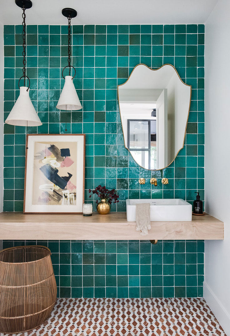 Glazed Ceramic Tile adds a Turquoise Pop to this Modern Kid's Bathroom Design