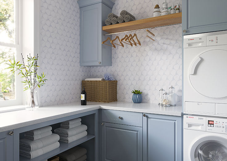 White Blue Gray Rug in Mudroom - Transitional - Laundry Room