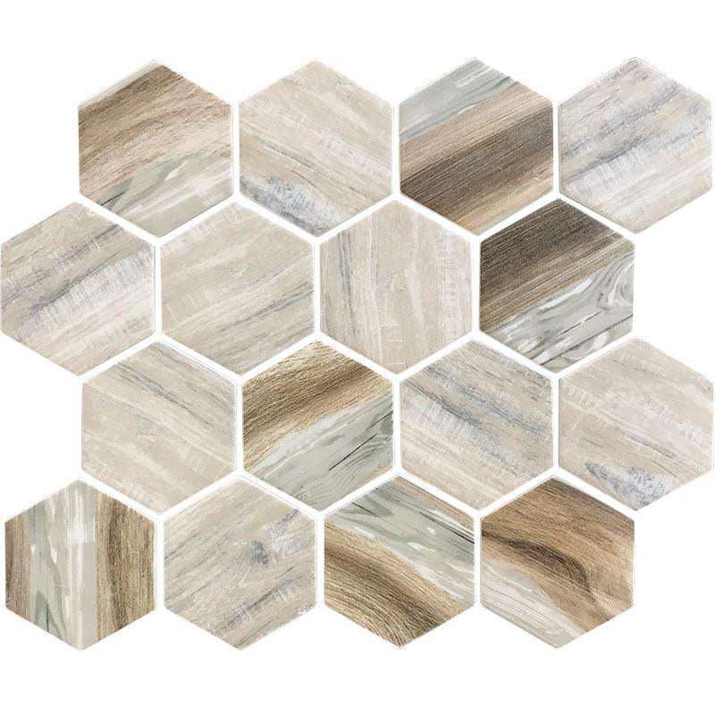 Picture how incredible this Recycled Glass 2” Hexagon Mosaic Wood Color Tile would look in your pool!