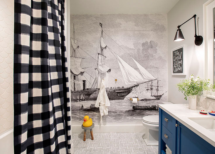 Jillian Harris combined Cottage Chic with Nautical Details for her Kids Bathroom