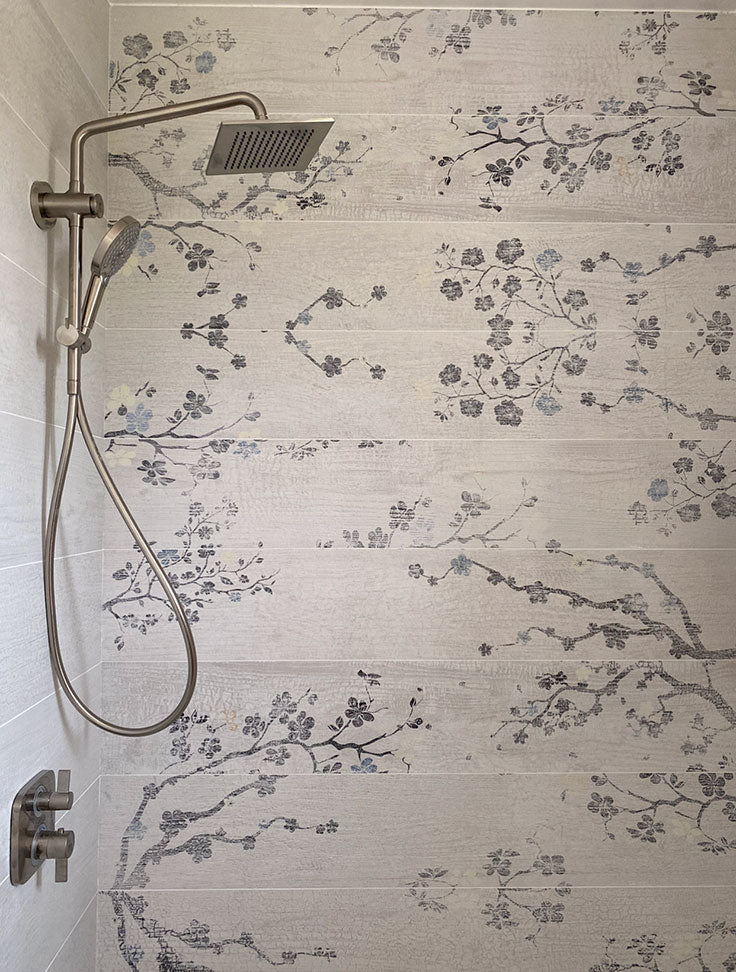 Cherry Blossom Tile for a Porcelain Shower Wall