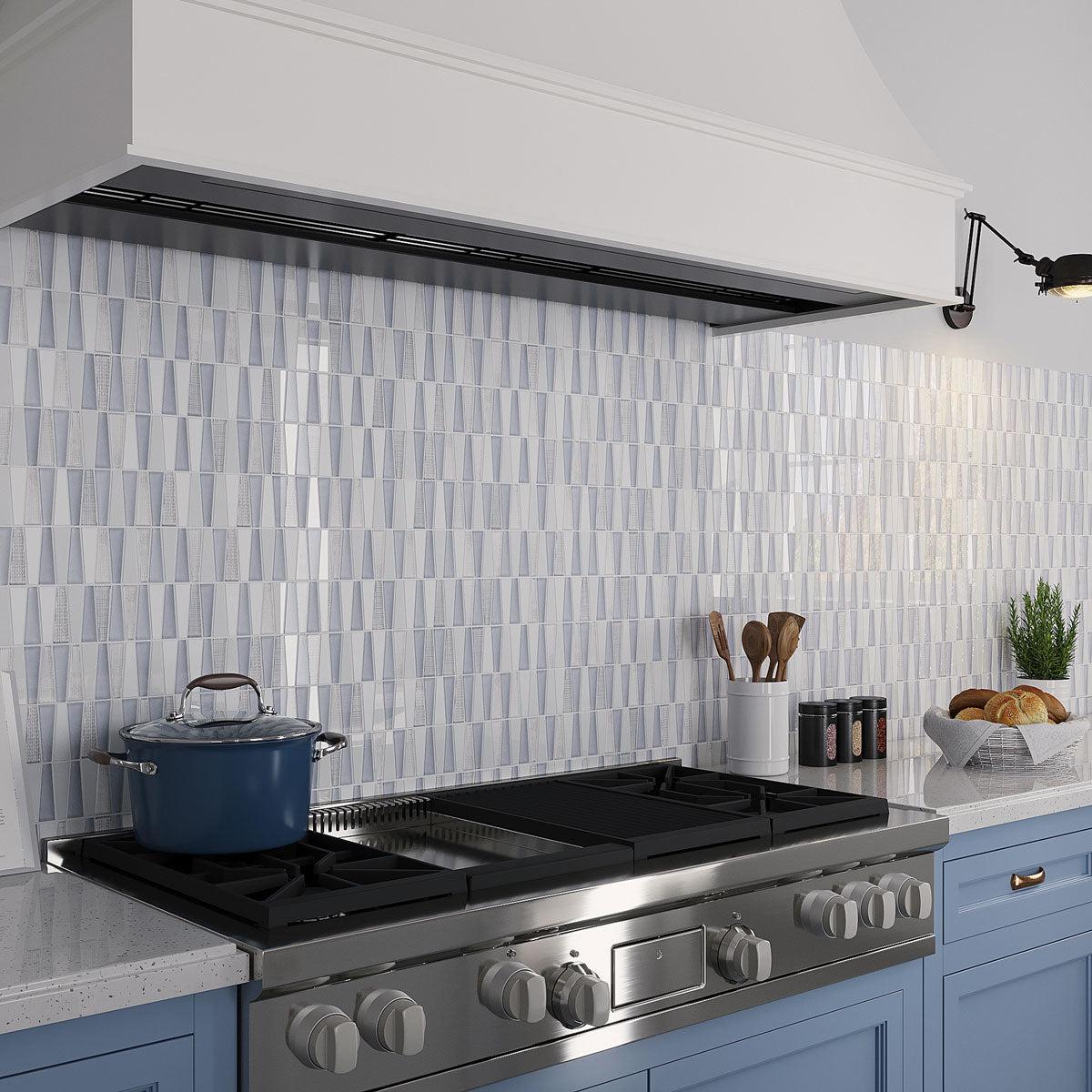 Fabrique Blue Grey Triangle Glass Mosaic Tile Kitchen Backsplash Tile