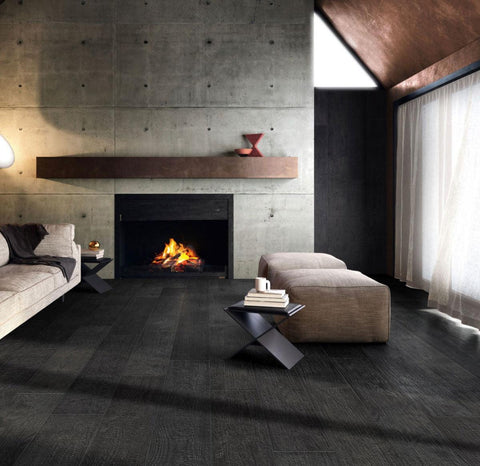 Black Wood Look Floor Tiles made of Porcelain