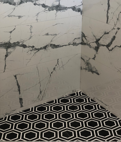 Nero Marquina And Thassos White 6 Inch Hexagon Marble Mosaic Tile