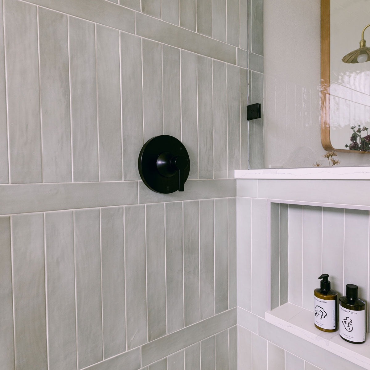 White Oak Chevron Porcelain Tile for a Wetroom