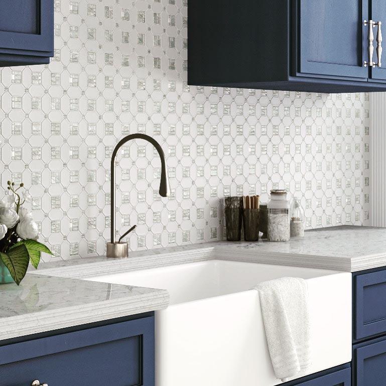 Marble and Mother of Pearl Inlay Tile for a White Backsplash