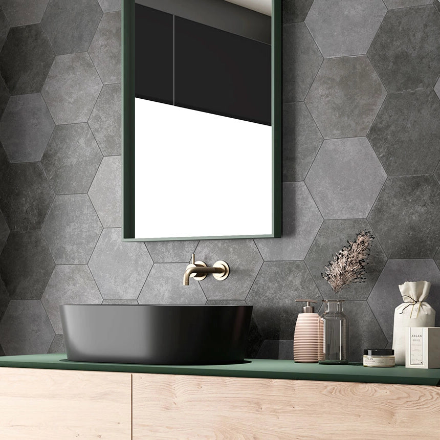 Ink Black Porcelain Hexagon Tile