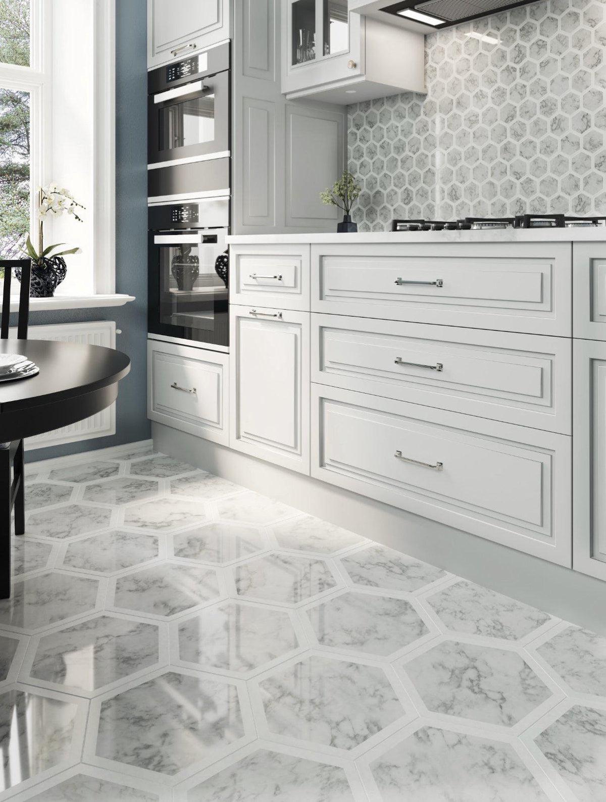 Selo Grand Hexagon Carrara And Thassos Marble Mosaic