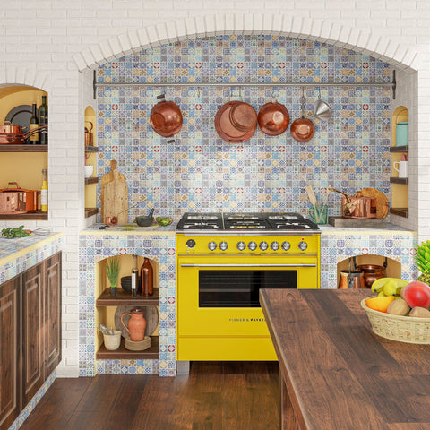 Spanish kitchen decor with colorful tile mosaic backsplash