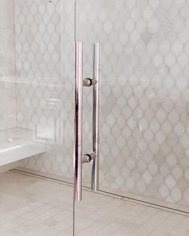 Marble Subway Tile Shower with Mosaic Niche