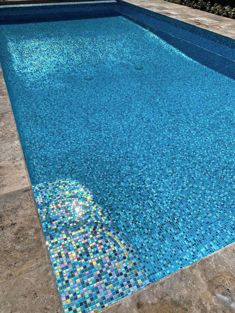 Dolphin Bay Blue and White Mixed Glass Mosaic Tile