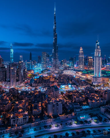Sky View of Downtown Dubai at night