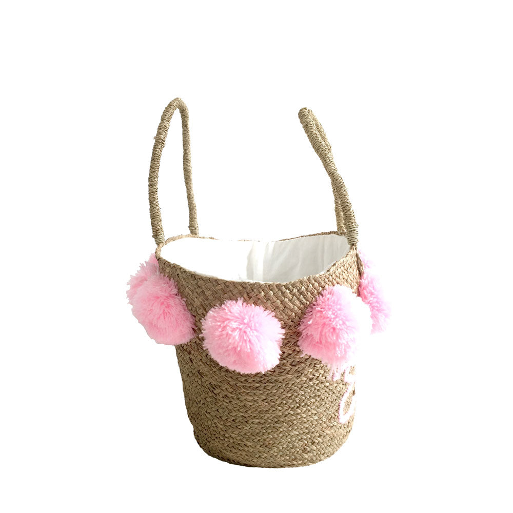 The Personalised Pom Pom Straw Basket – MOOS STRAW BAGS