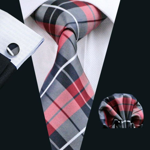 Cravate En Soie Homme - Carreaux Noirs Et Rouges Only-Gentlemen.com Free Shipping