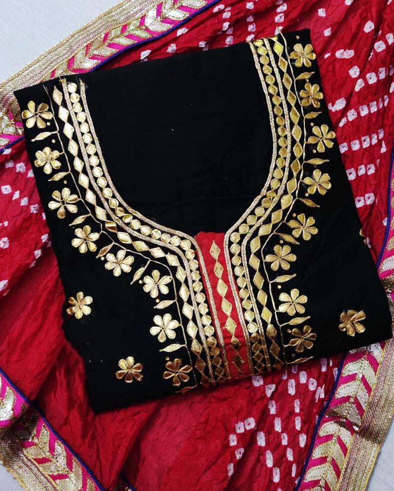 Black Chanderi Gotta Patti Dress Material With Bandhani Dupatta ...