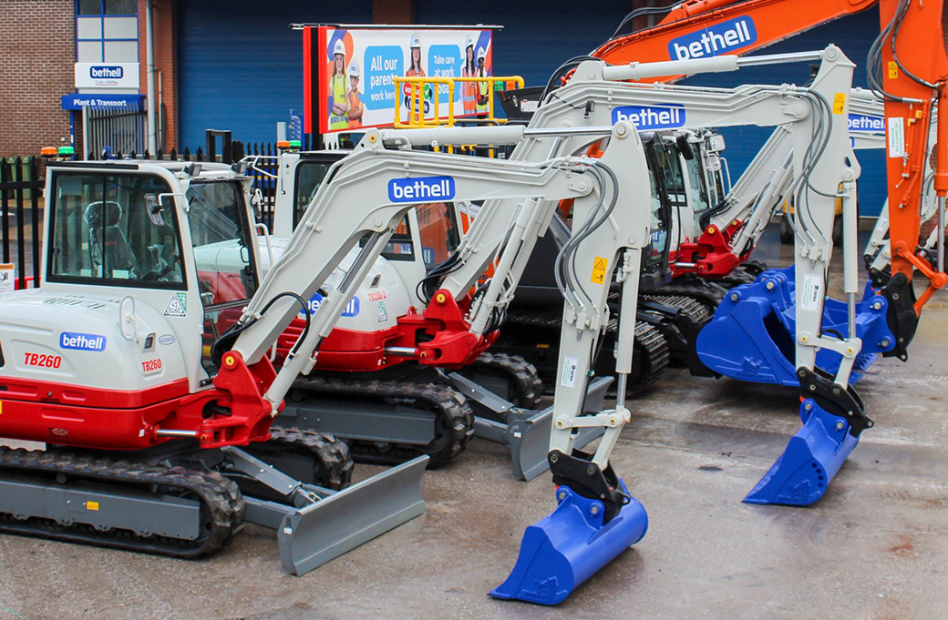 Bethell Group Excavators fitted with Blue Rhinox buckets to match company branding