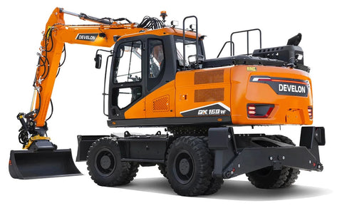 Black and Orange Develon Tracked Excavator