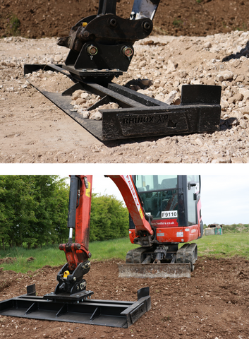 Rhinox Grading Beams in use with soil and aggregate