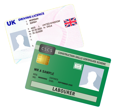 UK Driving Licence and a Green CSCS Licence