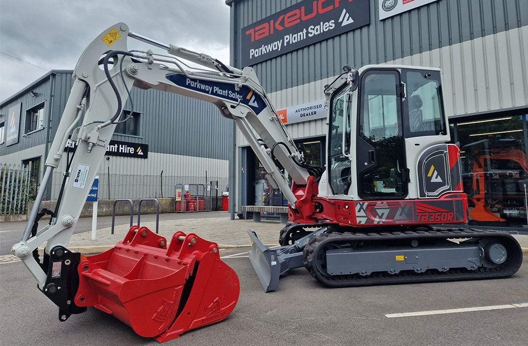 Parkway Plant Sales Test Excavator - Takeuchi with Red Matching Buckets