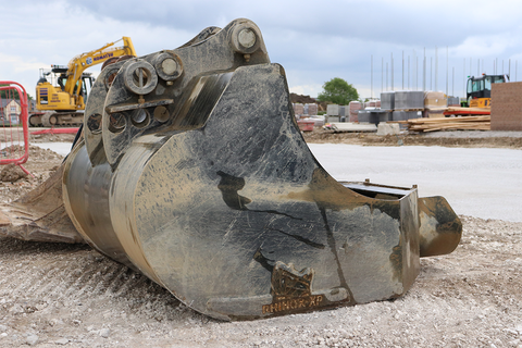 Rhinox 12-25 ton excavator concrete pouring bucket on site